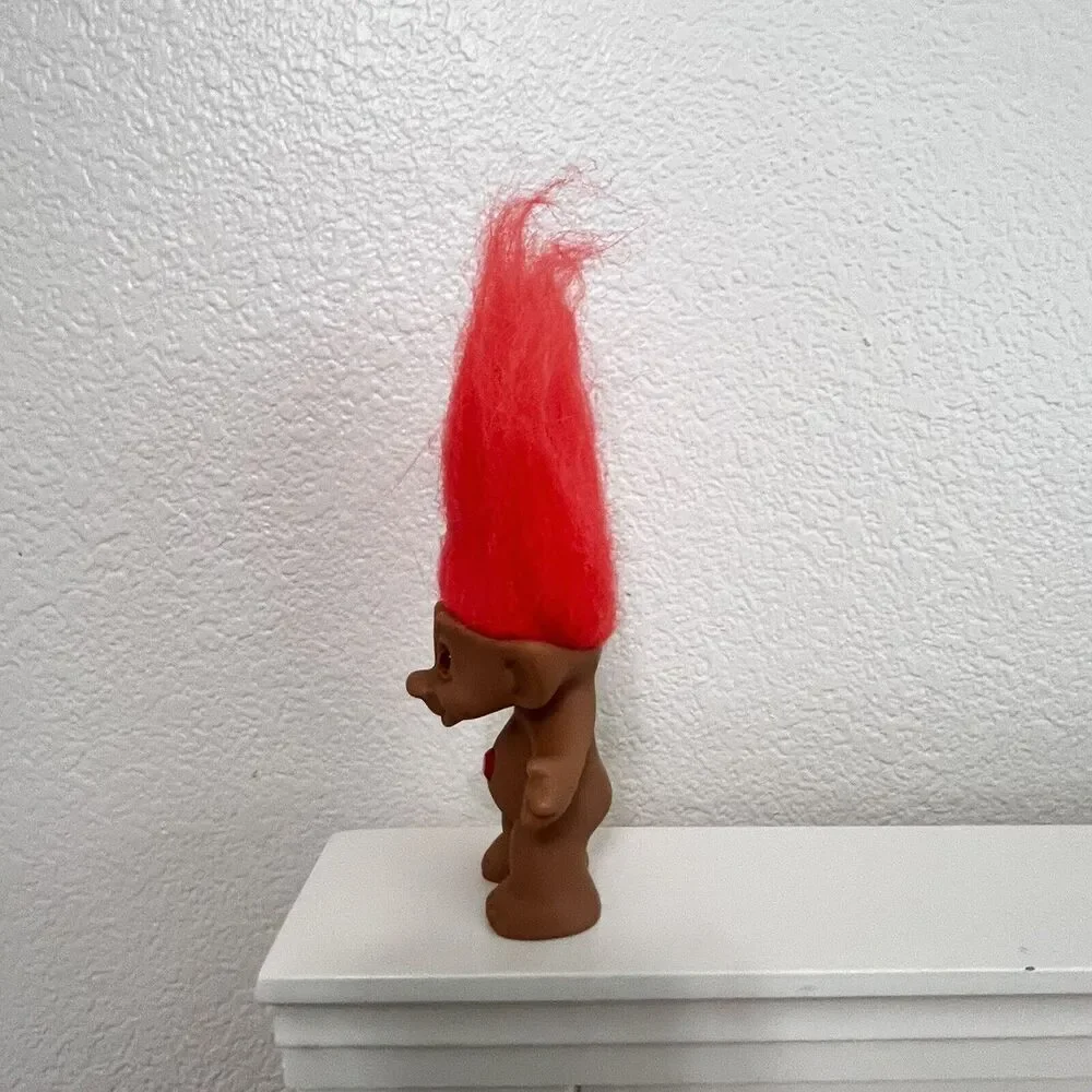 Vintage Ace Novelty Treasure Troll Doll Orange Hair Circle Wishstone 7
